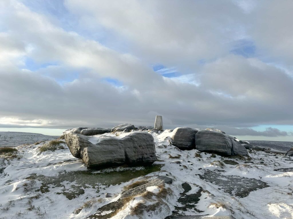 West Nab trig point in the snow