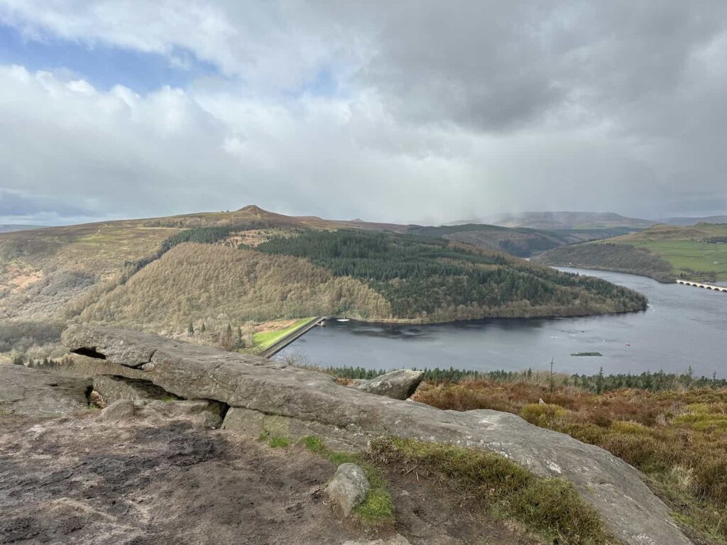 A view of Win Hill with Ladybower Reservoir Plugholes below