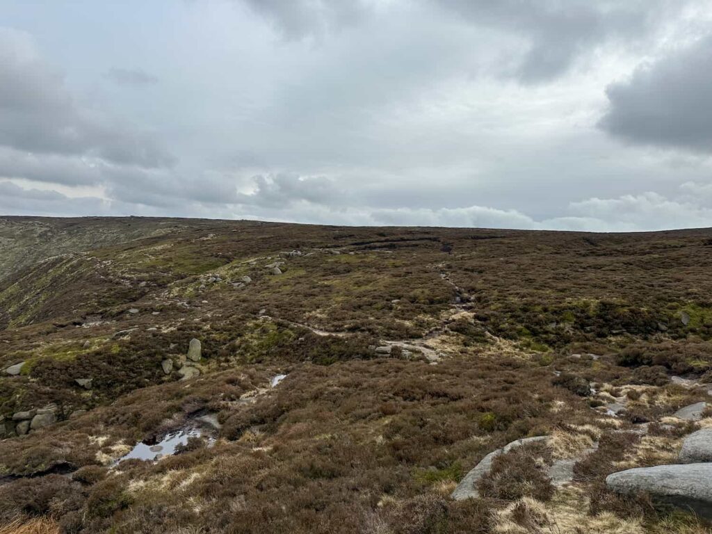 A moorland view with the Seven Minute Crossing faintly marked