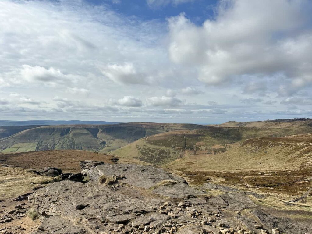 The view from the top of Grindslow Knoll, with Kinder Scout in the background