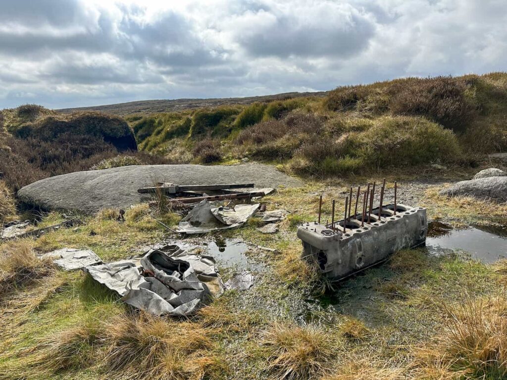 The remains of the Dragon Rapide on Edale Moor/Kinder Scout