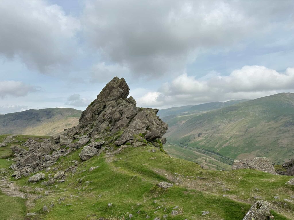 A view of the Howitzer, a rock formation at the top of Helm Crag