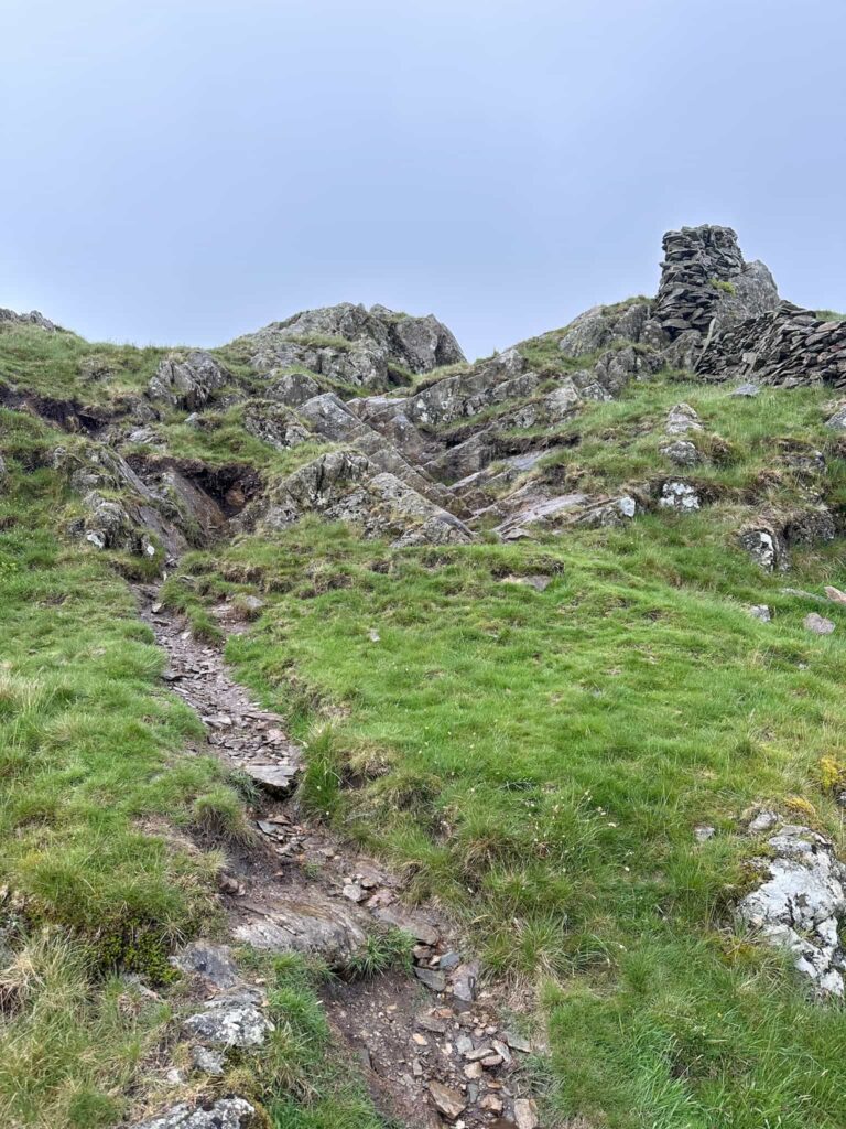 Looking back up at the scramble section of Wray Crag