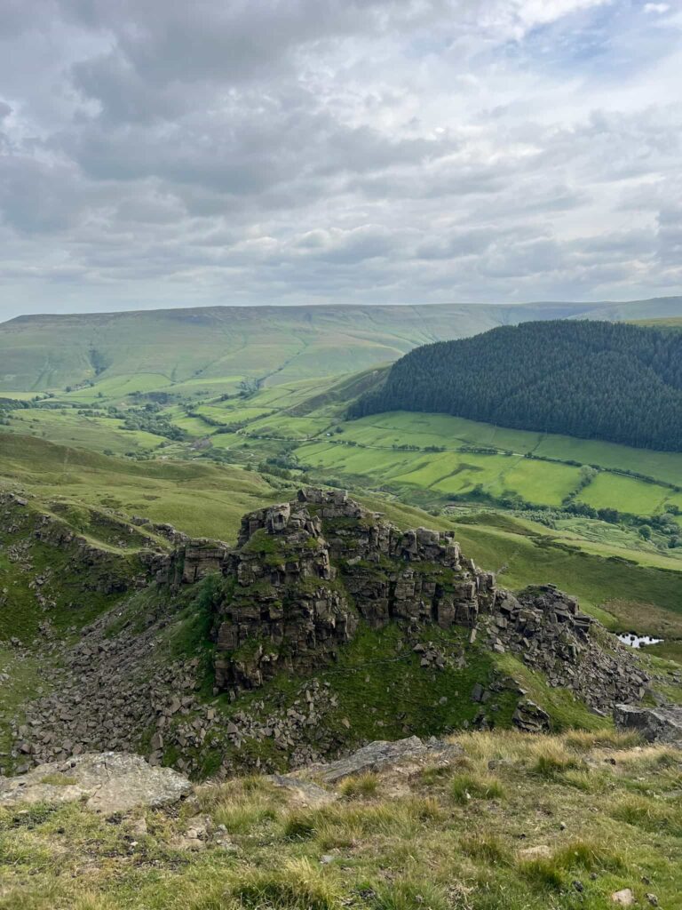 A view down to Alport Castles, a rock formation caused by a large landslide