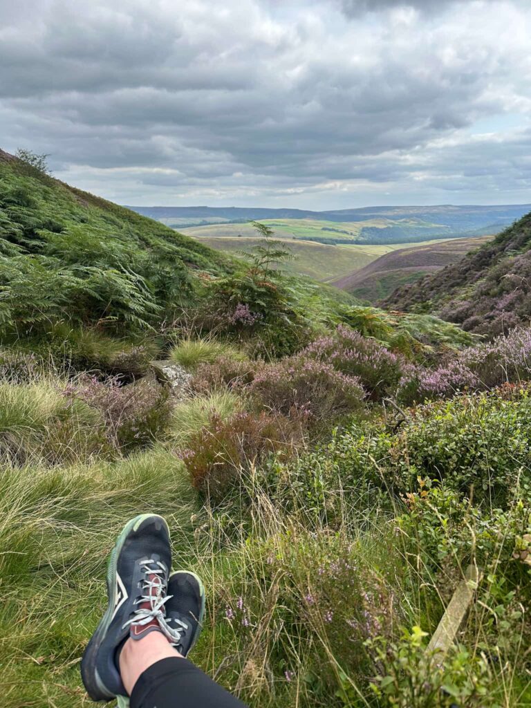 A view back down Jaggers Clough to some of the Peak District hills