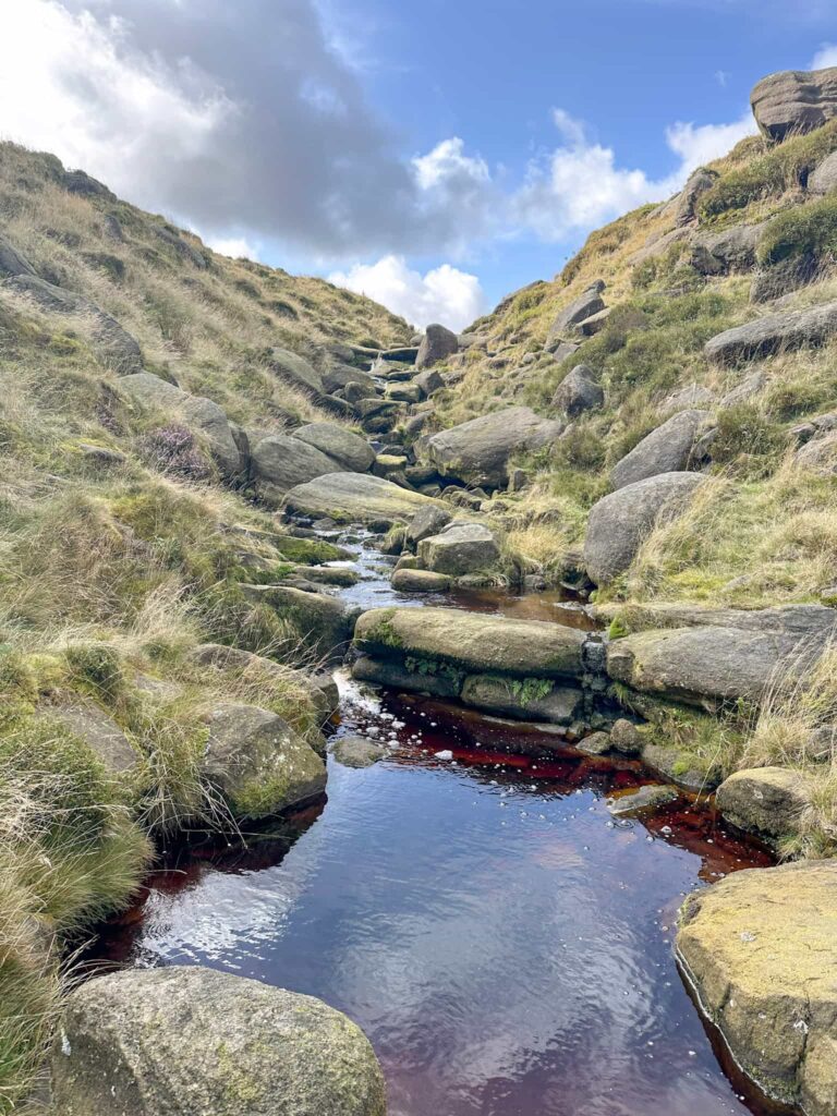 Crossing the top of Fair Brook on Kinder Scout