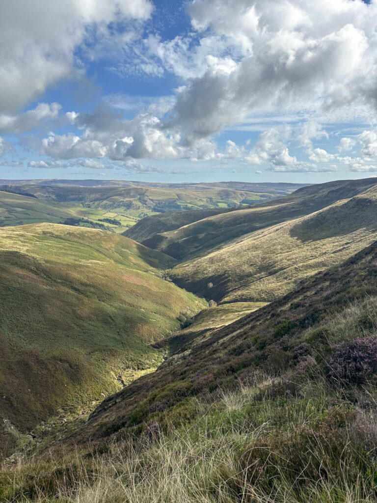 A view down Blackden Brook from Kinder Scout