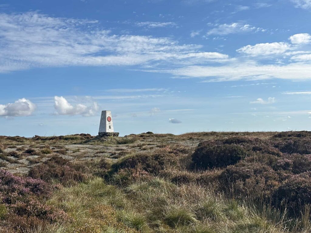 Edale Moor trig point on Kinder Scout