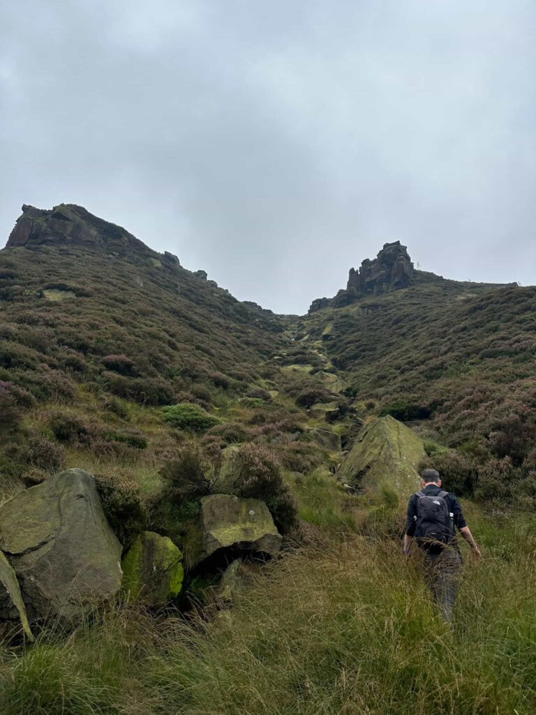 A view up a rocky gully