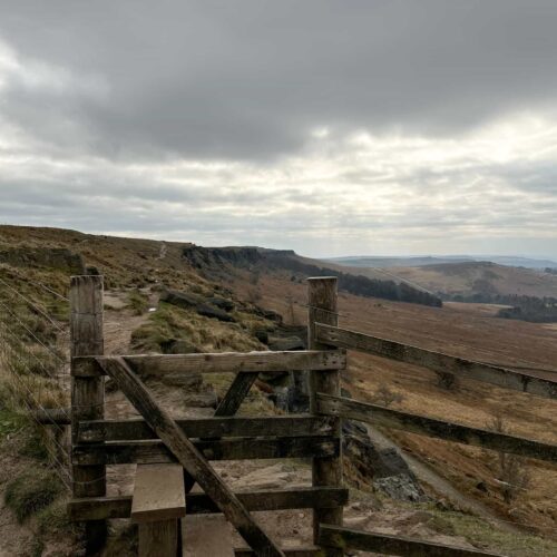 A wooden stile on Stanage Edge