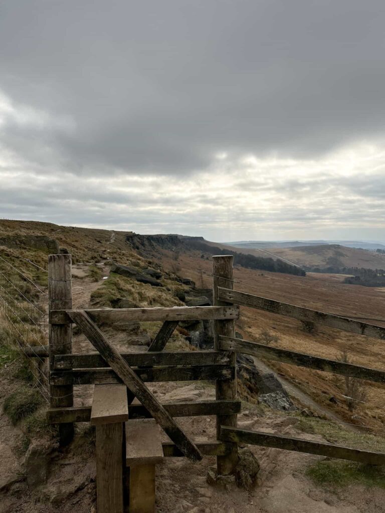 A wooden stile on Stanage Edge