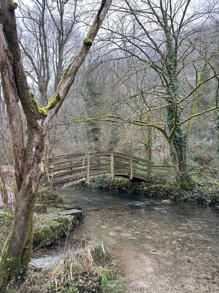 A wooden bridge over the River Lathkill