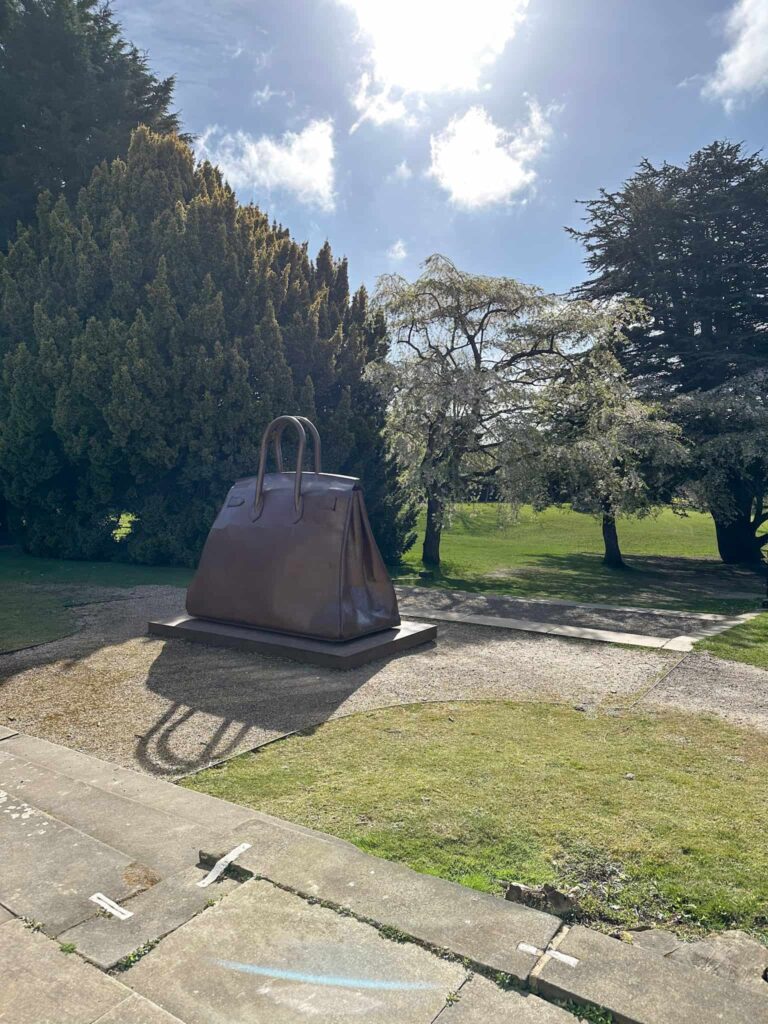 Giant sculpture of a handbag at Bretton Park
