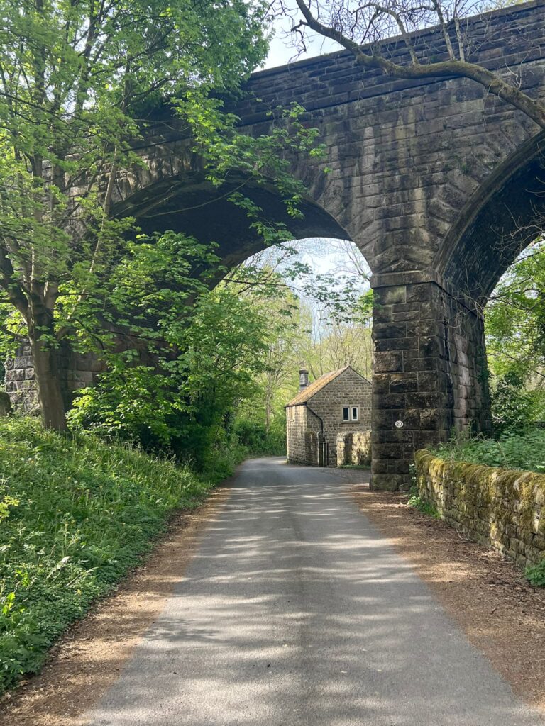 A lane under a railway bridge