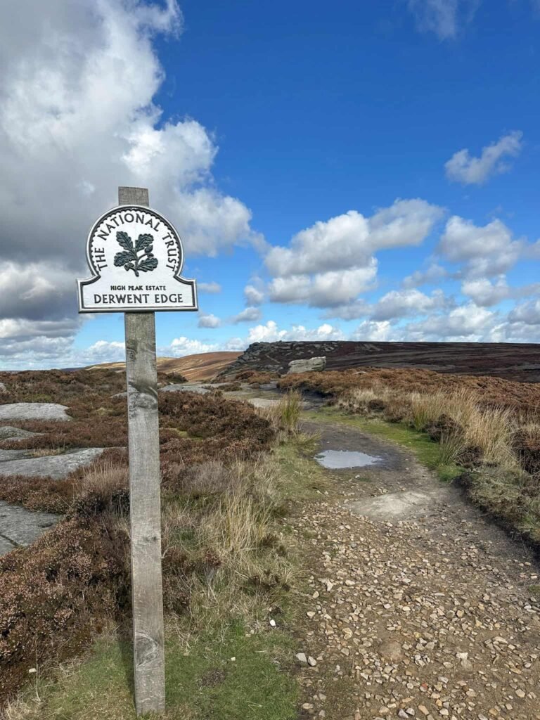 A National Trust sign for Derwent Edge