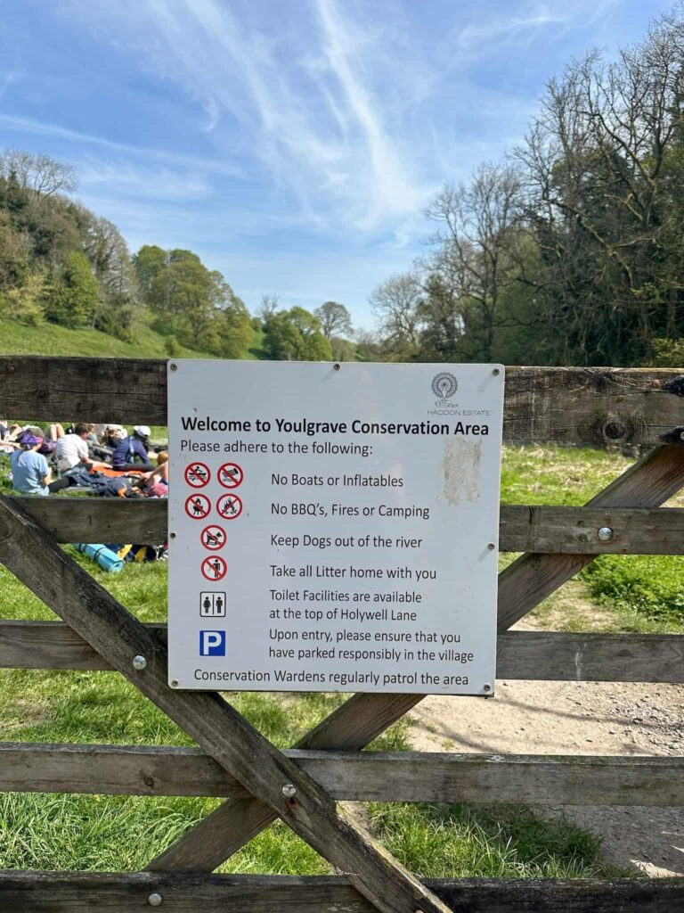 A sign advising of the rules for Youlgrave Conservation Area