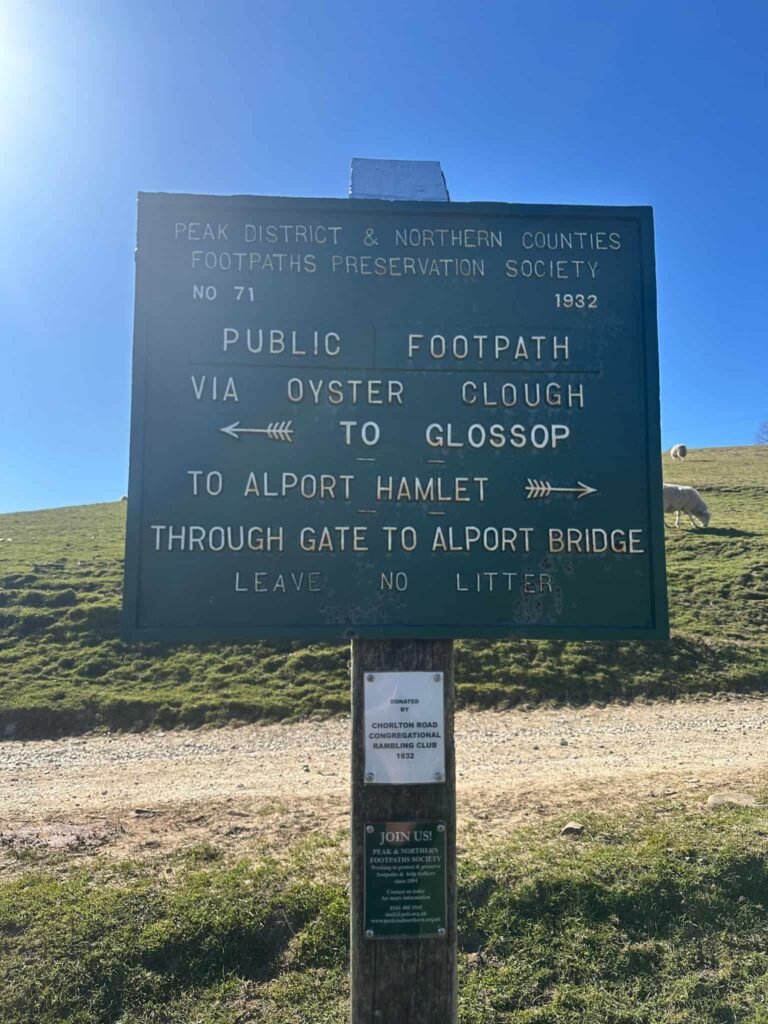 A Peak and Northern Footpaths Society green sign
