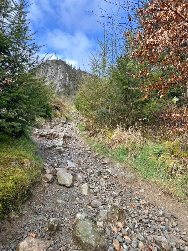 A rocky path leading up to Raven Crag