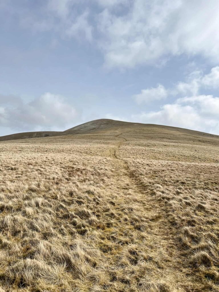 Looking up to Stybarrow Dodd with a grassy path