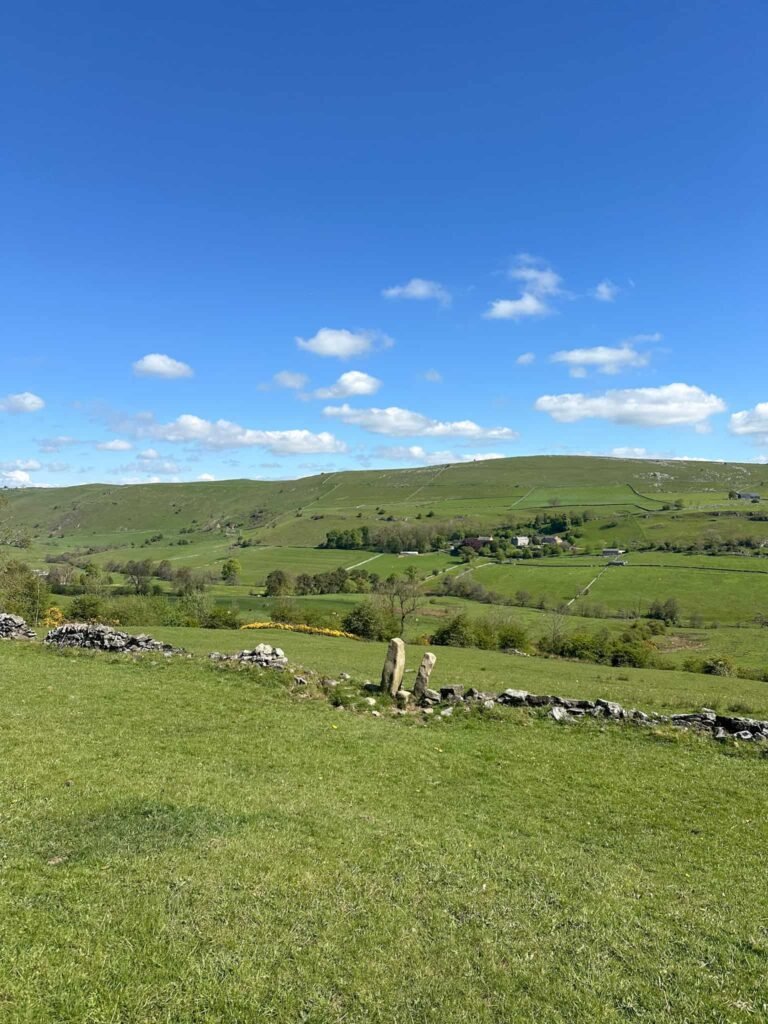 Stone gateposts in a field