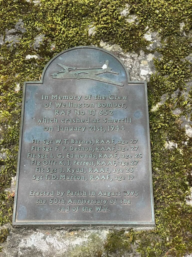 A memorial plaque to the crew of a Wellington Bomber which crashed in January 1944.