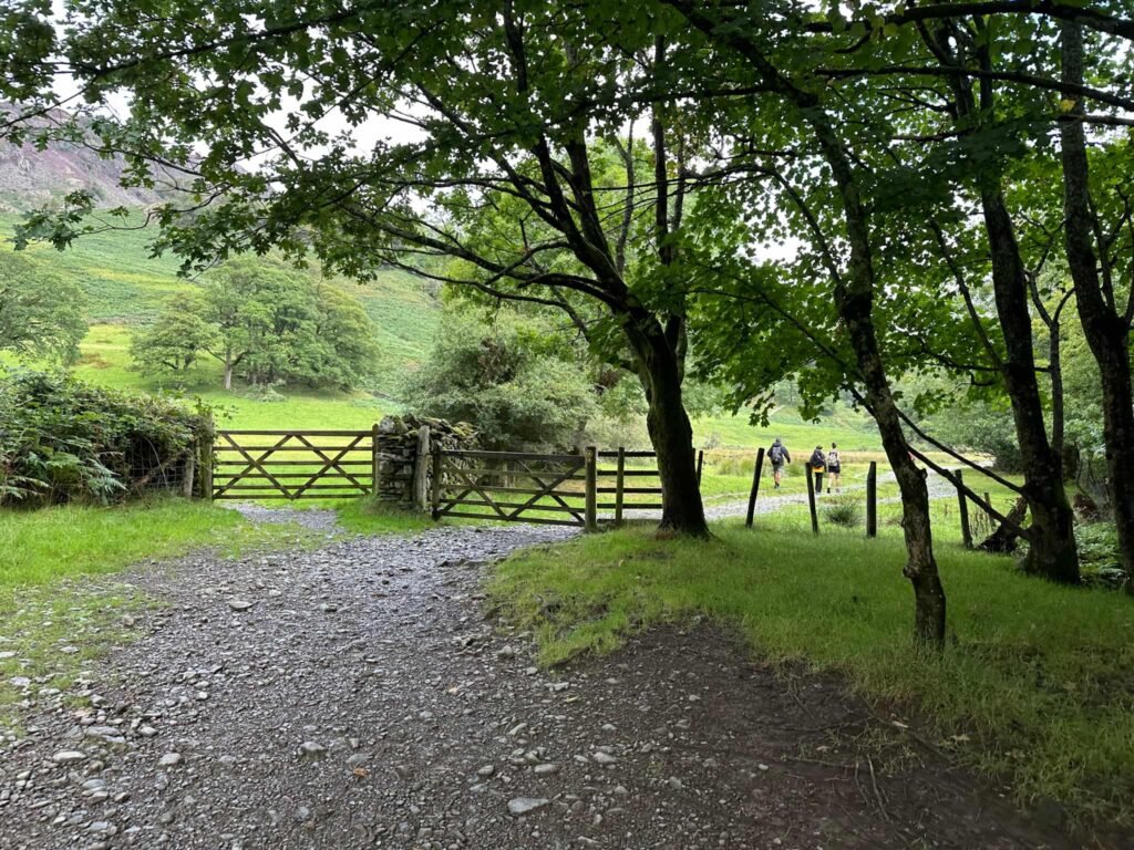 A wooden gate on a track