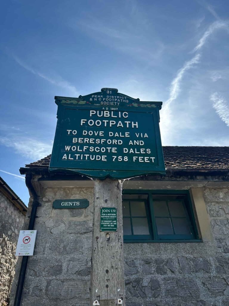 A Peak and Northern Footpaths Society sign in Hartington