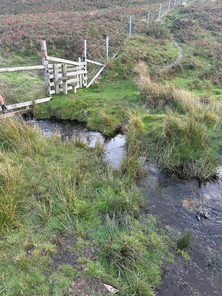Crossing Crabtree Beck, a small stream