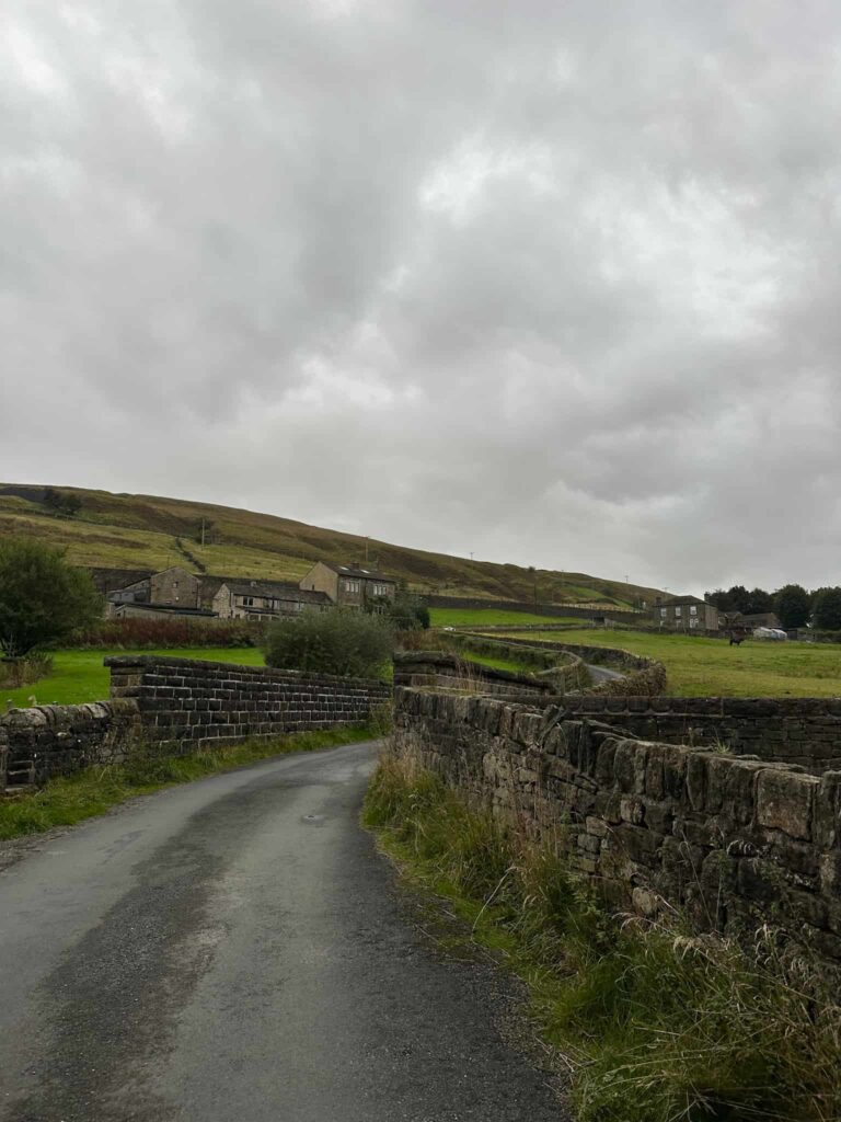 A road winding off into the distance under a moody sky