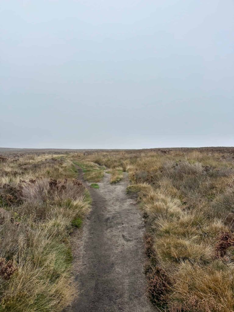 A moorland path with grey skies