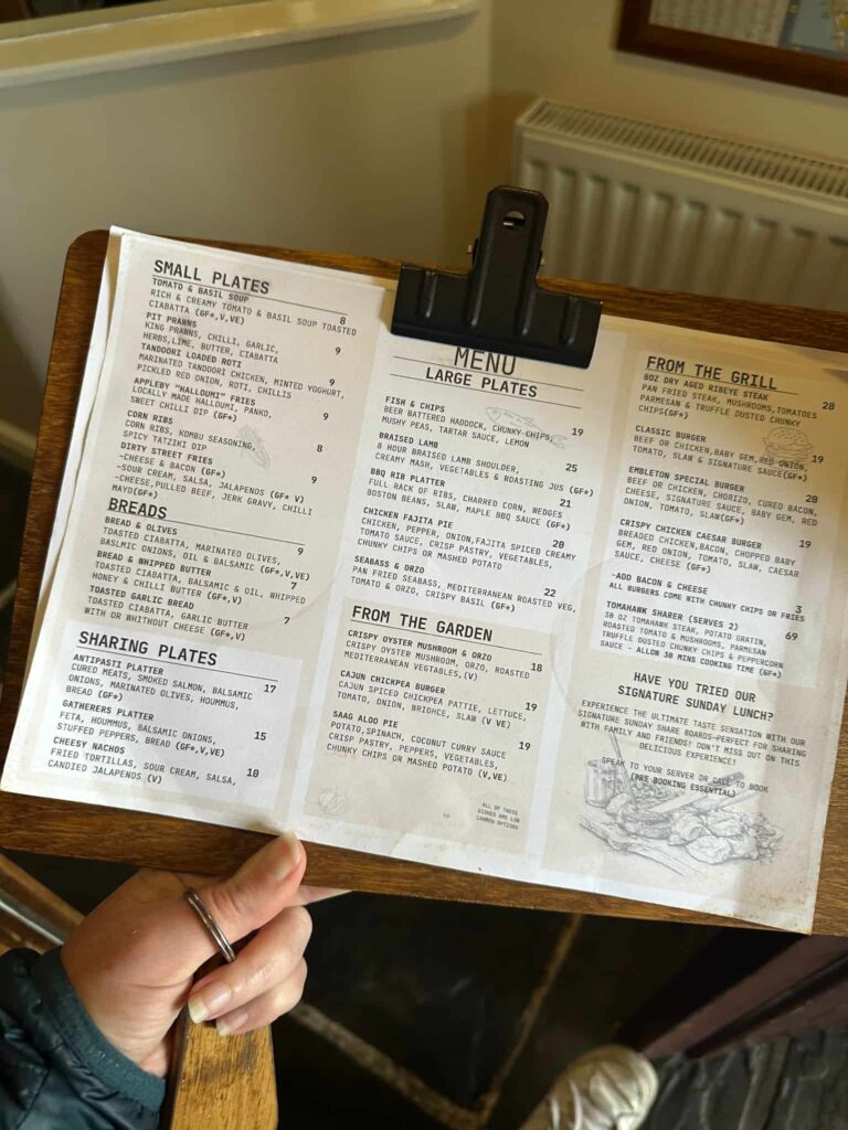 Menu at Embleton Spa Hotel